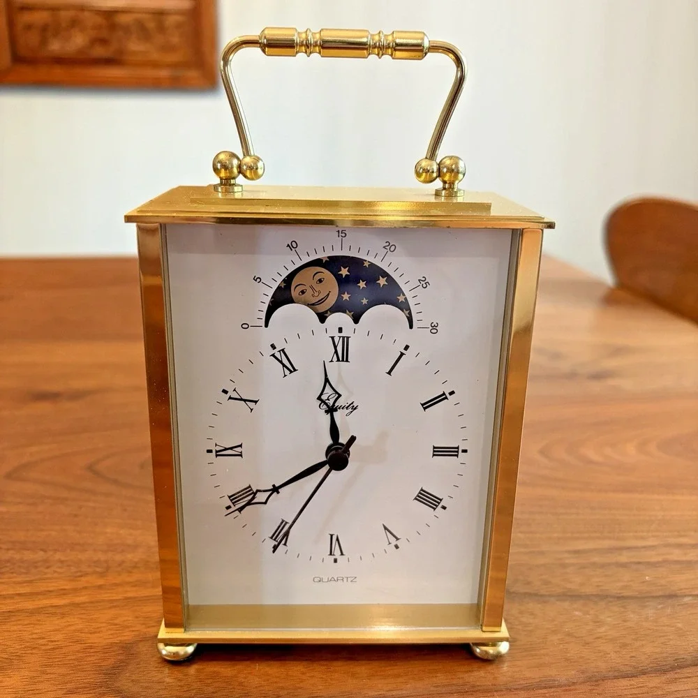 Vintage Equity Moon Rising Desk Clock Gold MCM Carriage Style Parts Only